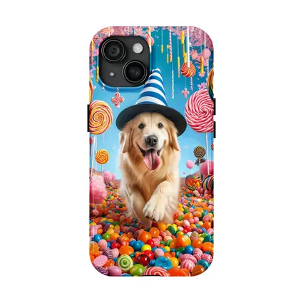 Golden Retriever Running Through Colorful Candy Land