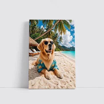 Golden Retriever Relaxing on Tropical Beach