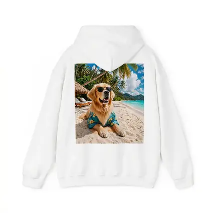 Golden Retriever Relaxing on Tropical Beach