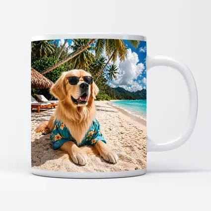 Golden Retriever Relaxing on Tropical Beach