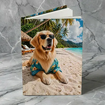 Golden Retriever Relaxing on Tropical Beach
