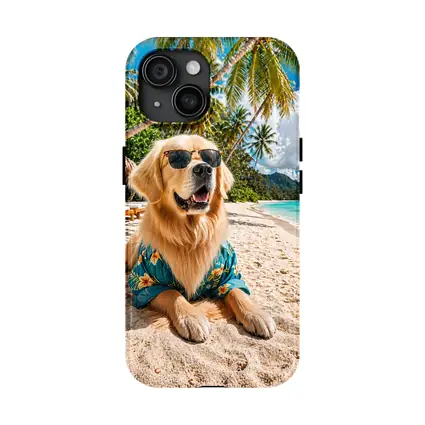 Golden Retriever Relaxing on Tropical Beach