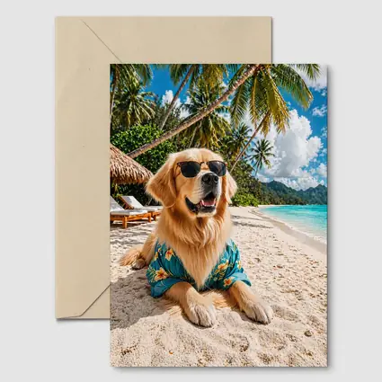 Golden Retriever Relaxing on Tropical Beach