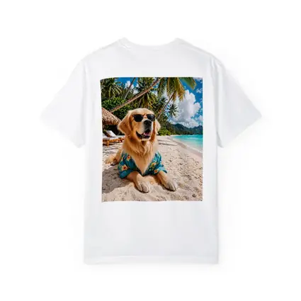 Golden Retriever Relaxing on Tropical Beach