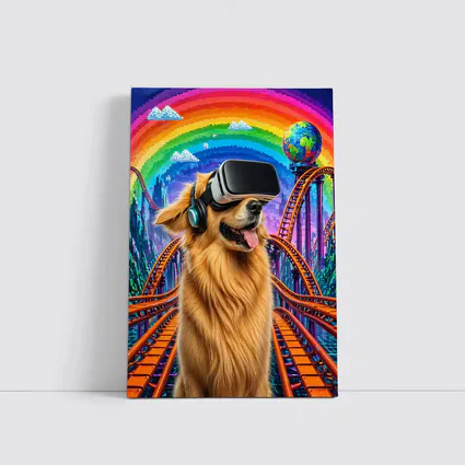 Golden Retriever Dog VR Headset Rainbow Rollercoaster