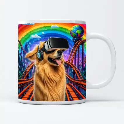 Golden Retriever Dog VR Headset Rainbow Rollercoaster