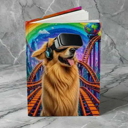 Golden Retriever Dog VR Headset Rainbow Rollercoaster