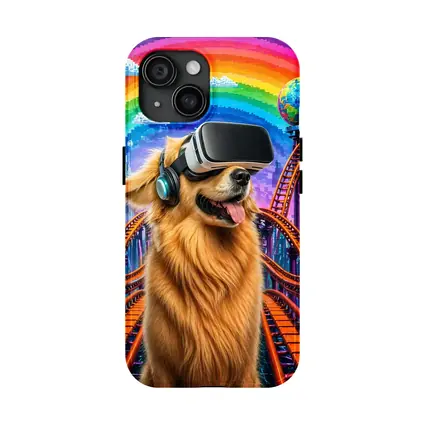 Golden Retriever Dog VR Headset Rainbow Rollercoaster