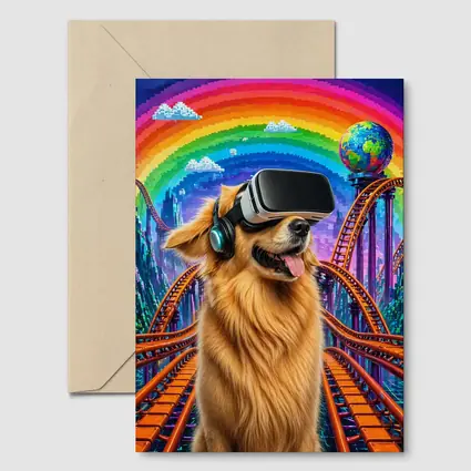 Golden Retriever Dog VR Headset Rainbow Rollercoaster