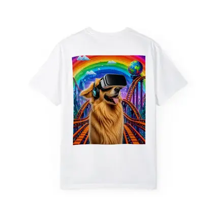 Golden Retriever Dog VR Headset Rainbow Rollercoaster