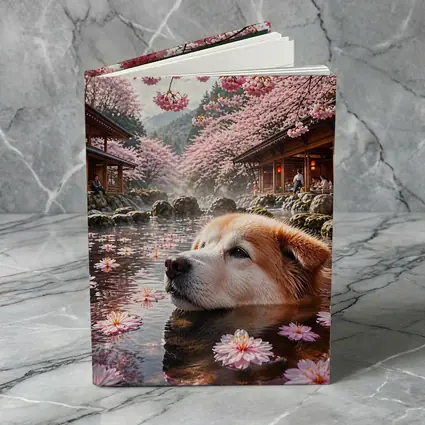 Akita Dog Relaxing Cherry Blossom Hot Spring