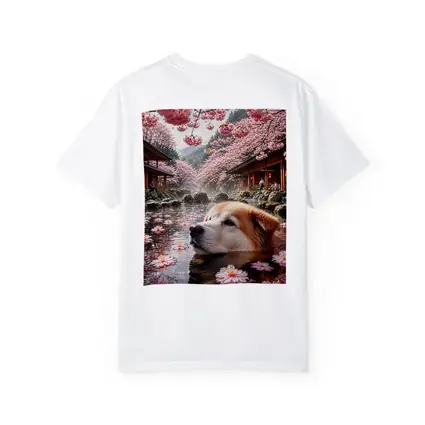 Akita Dog Relaxing Cherry Blossom Hot Spring