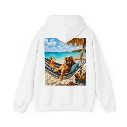 Golden Retriever Relaxing On Tropical Beach Hammock