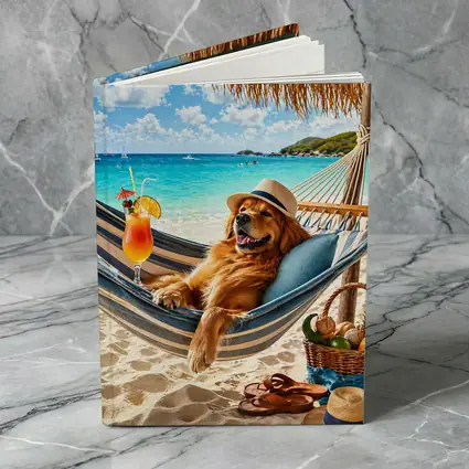 Golden Retriever Relaxing On Tropical Beach Hammock