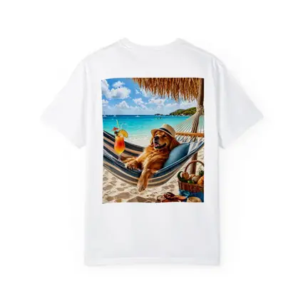 Golden Retriever Relaxing On Tropical Beach Hammock
