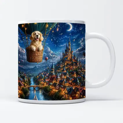 Golden Retriever Hot Air Balloon Fantasy Town