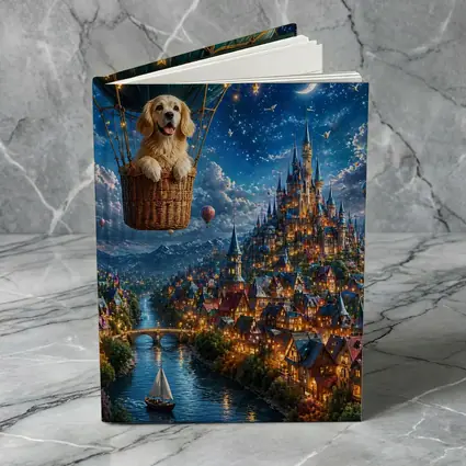 Golden Retriever Hot Air Balloon Fantasy Town