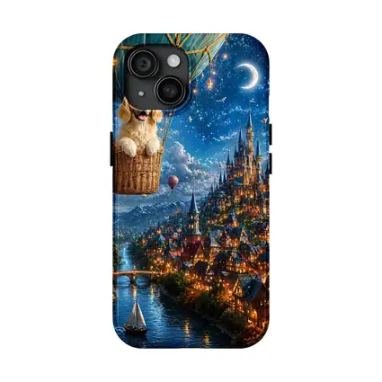 Golden Retriever Hot Air Balloon Fantasy Town