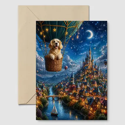 Golden Retriever Hot Air Balloon Fantasy Town
