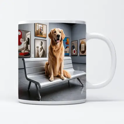 Golden Retriever Sitting in Art Museum