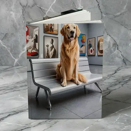 Golden Retriever Sitting in Art Museum