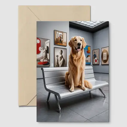 Golden Retriever Sitting in Art Museum