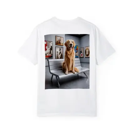 Golden Retriever Sitting in Art Museum