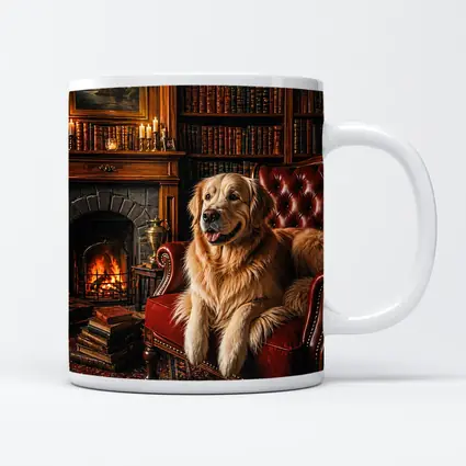 Golden Retriever Relaxing In Cozy Library
