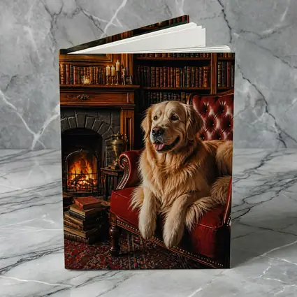 Golden Retriever Relaxing In Cozy Library