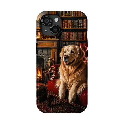 Golden Retriever Relaxing In Cozy Library