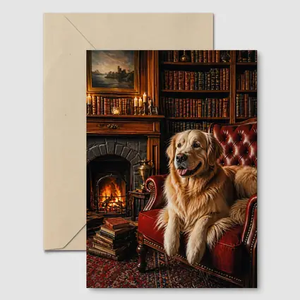 Golden Retriever Relaxing In Cozy Library