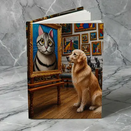 Golden Retriever Admiring Cat Portrait Art Gallery