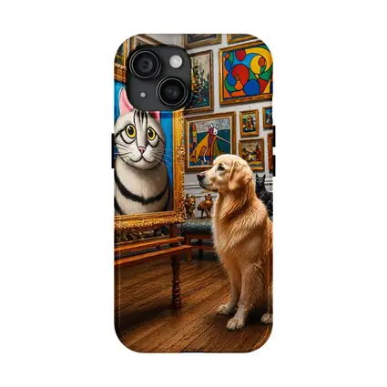 Golden Retriever Admiring Cat Portrait Art Gallery