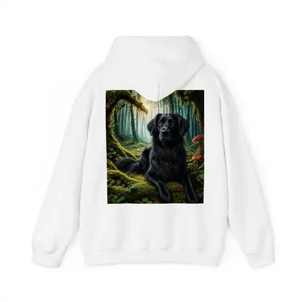 Black Dog Resting in Enchanted Mossy Forest