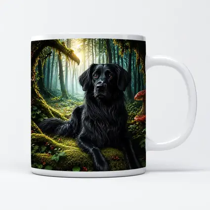Black Dog Resting in Enchanted Mossy Forest