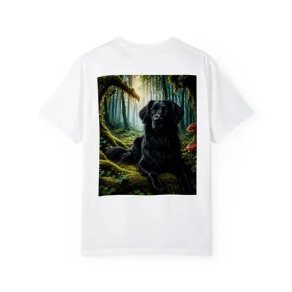 Black Dog Resting in Enchanted Mossy Forest