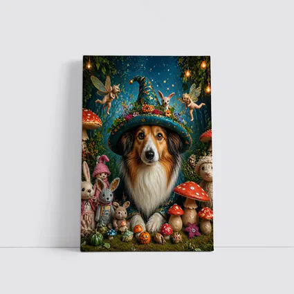 Shetland Sheepdog Wizard Hat Fantasy Forest