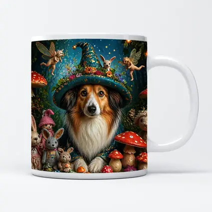 Shetland Sheepdog Wizard Hat Fantasy Forest