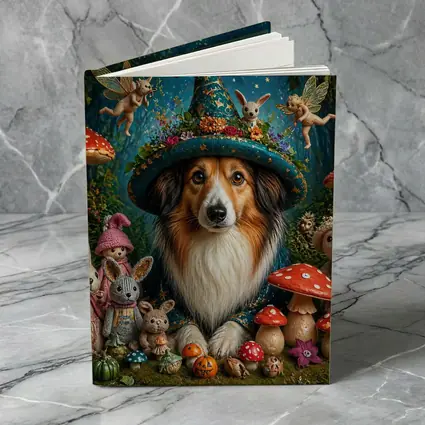 Shetland Sheepdog Wizard Hat Fantasy Forest