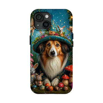 Shetland Sheepdog Wizard Hat Fantasy Forest
