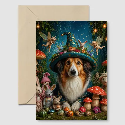 Shetland Sheepdog Wizard Hat Fantasy Forest