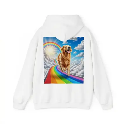 Golden Retriever Running on Rainbow Sky Road