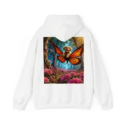 Golden Puppy Flying Butterfly Fantasy Forest Flowers