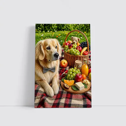Golden Retriever Picnic Blanket Fruits Basket Summer