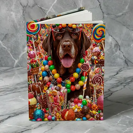 Chocolate Labrador Retriever Surrounded By Colorful Candy