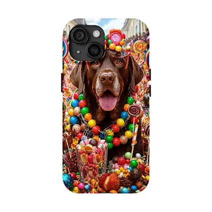 Chocolate Labrador Retriever Surrounded By Colorful Candy