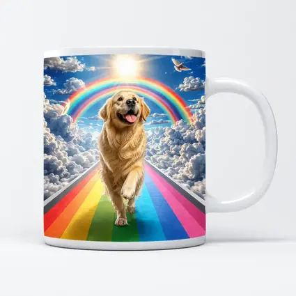 Golden Retriever Running Rainbow Bridge Sunny Sky