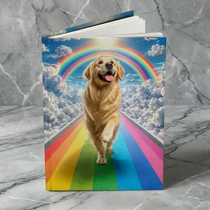 Golden Retriever Running Rainbow Bridge Sunny Sky