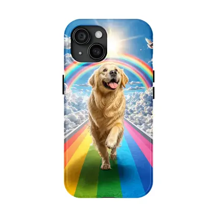 Golden Retriever Running Rainbow Bridge Sunny Sky