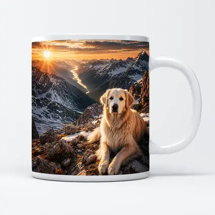 Golden Retriever Resting on Snowy Mountain Summit